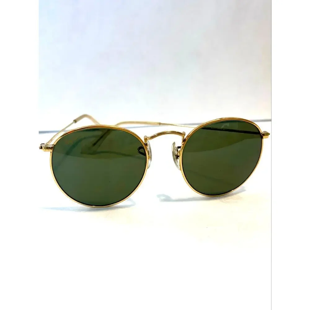 VTG 90s Ray-Ban B&L Gold Round Metal Preppy Sunglasses Festival Unisex 50mm